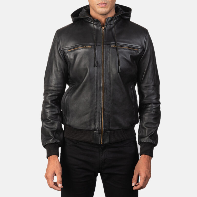 Mens Bouncer Biz Black Leather Bomber Jacket5870-5-1568466329856